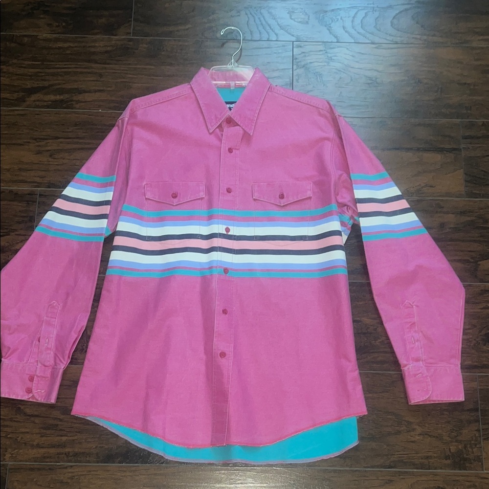 Wrangler Men's Pink and Multicolor Striped Brushpopper shirt